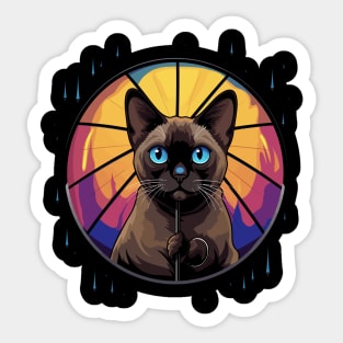 Tonkinese Cat Rainy Day With Umbrella Sticker